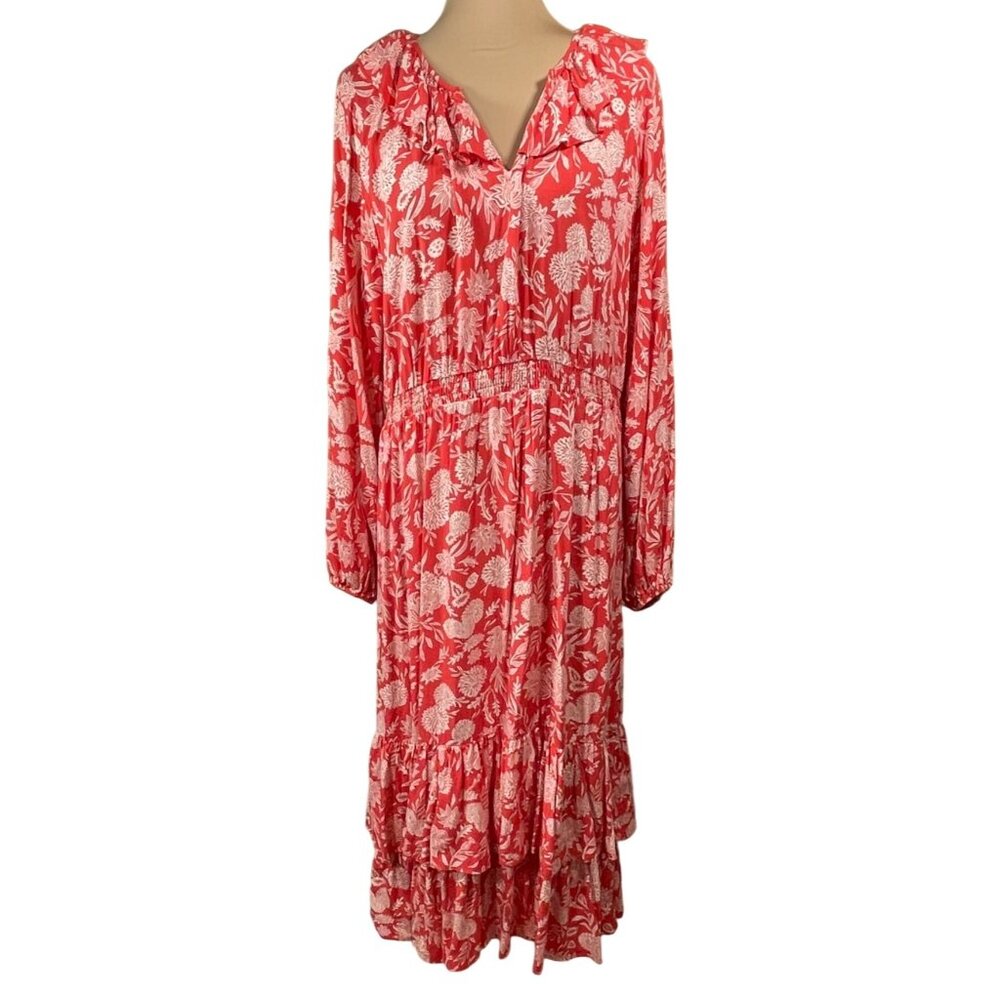 Universal Thread Maxi Dress Orange Floral Tiered Size L Large Long Sleeve